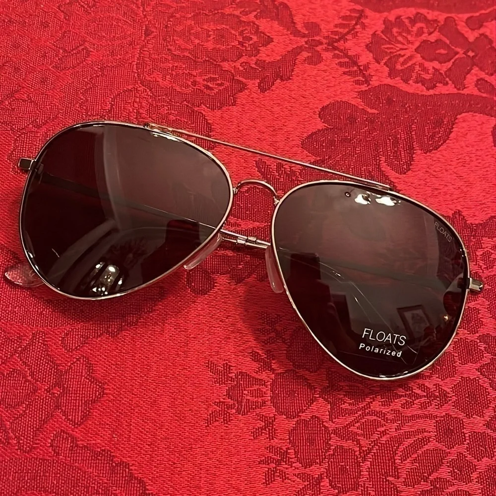 Brand New Floats Komodo Polarized Aviators Sunglasses Metal Silver Tone Frame